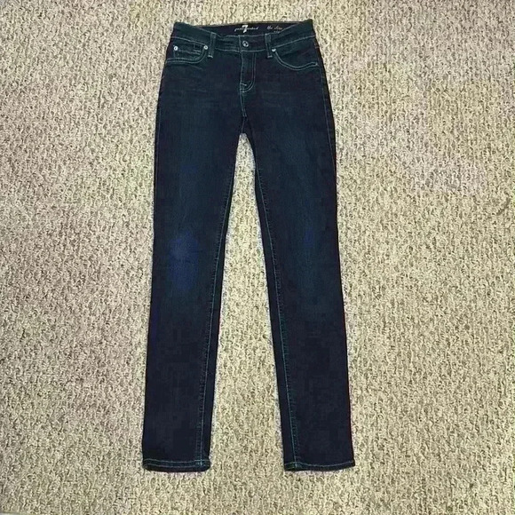 7 For All Mankind The Slim Cigarette Dark Wash Skinny Jeans Size 24 - Picture 2 of 14